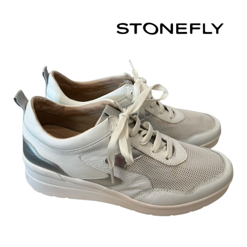 Stonefly White 45 Nappa Leather Textile Platform Sneakers 39  8